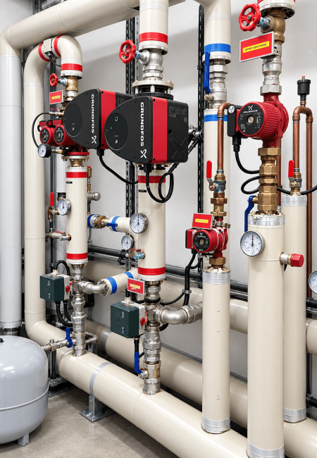 Local technique de chauffage avec circulateurs Grundfos